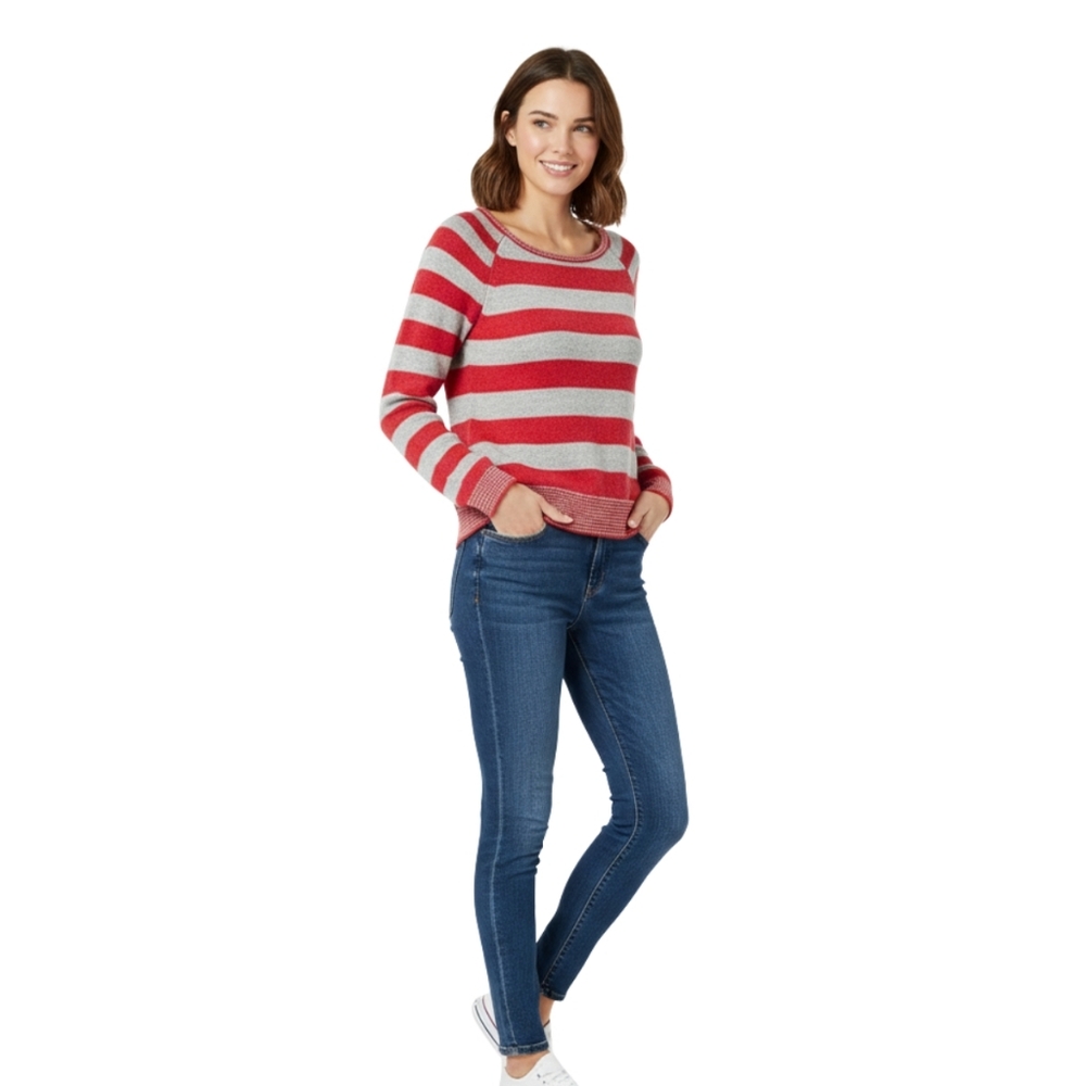 Aeropostale Women's Striped Knit Sweater | Size M | Red & Gray Fitted Pullover